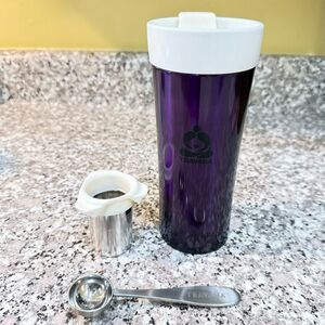 Starbucks Teavana Purple Ceramic Tea Infuser Travel Tumbler Stainless Tea Spoon